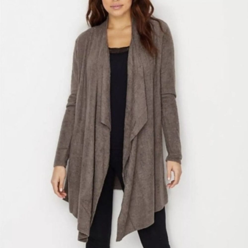Barefoot Dreams CozyChic Wrap Cardigan Open Front Taupe S/M
